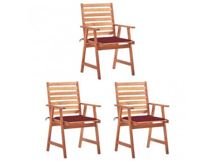 Zahradní jídelní židle s poduškami 3 ks masivní akáciové dřevo