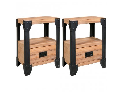 Noční stolek 2 ks masivní akáciové dřevo a ocel 40 x 30 x 54 cm