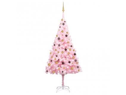 Umělý vánoční stromek s LED a sadou koulí růžový 240 cm PVC