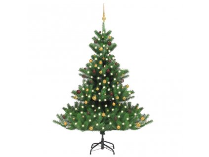 Umělý vánoční stromek normandská jedle LED a koule zelený 210cm