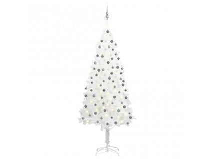Umělý vánoční stromek s LED a sadou koulí bílý 210 cm