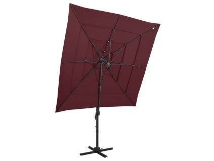 4stupňový zahradní slunečník s hliníkovou tyčí bordó 250x250 cm