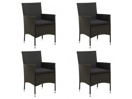 Zahradní židle s poduškami 4 ks polyratan černé
