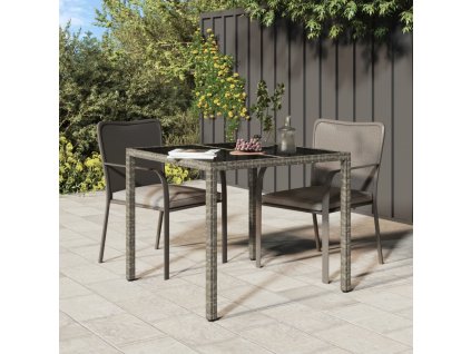 Zahradní stůl 90 x 90 x 75 cm tvrzené sklo a polyratan šedý