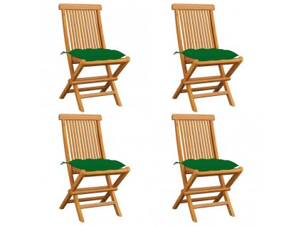 Zahradní židle se zelenými poduškami 4 ks masivní teak