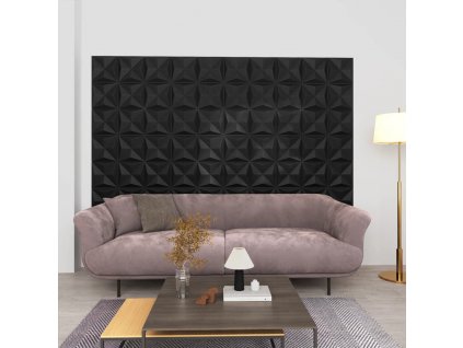 3D nástěnné panely 24 ks 50 x 50 cm origami černé 6 m²