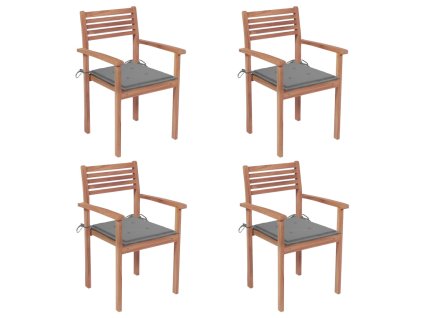 Zahradní židle 4 ks s šedými poduškami masivní teak
