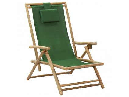 Polohovací relaxační křeslo zelené bambus a textil