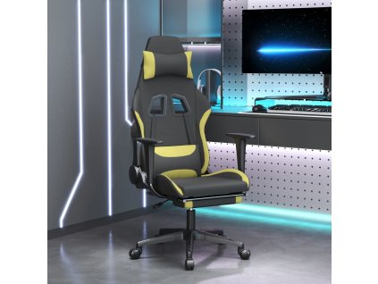 Herní židle s podnožkou černá a světle zelená textil