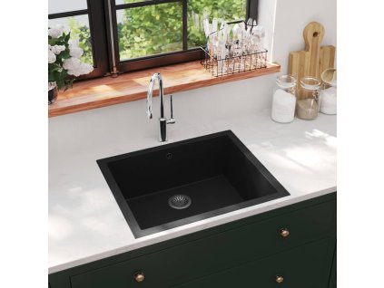 Kuchyňský dřez s přepadem černý žula
