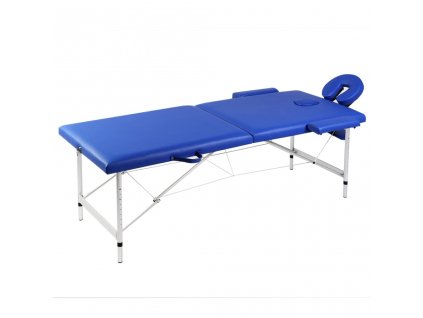 Modrý skládací masážní stůl se 2 zónami a hliníkovým rámem