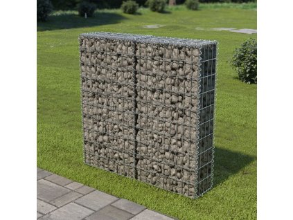 Gabionová zeď s kryty z pozinkované oceli 100 x 20 x 100 cm