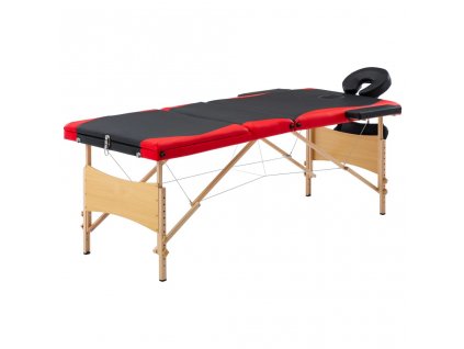 Skládací masážní stůl 3 zóny dřevěný černý a červený