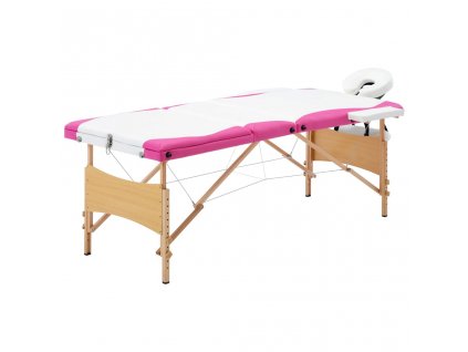 Skládací masážní stůl 3 zóny dřevěný bílý a růžový