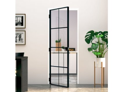 Interiérové dveře černé 76x201,5 cm tvrzené sklo a hliník úzké