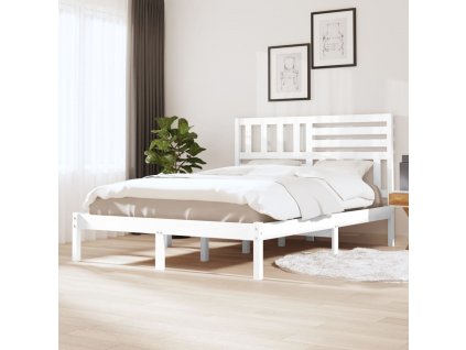 Rám postele bílý 150 x 200 cm King Size masivní borové dřevo