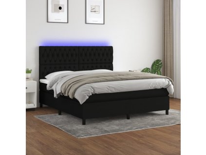 Box spring postel s matrací a LED černá 160x200 cm textil