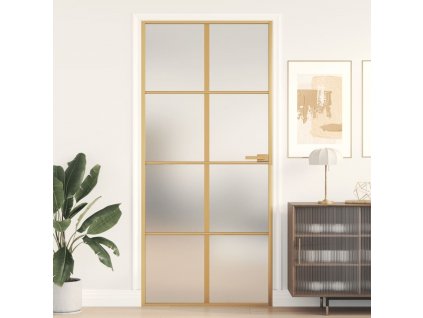 Interiérové dveře úzké zlaté 93x201,5 cm tvrzené sklo a hliník