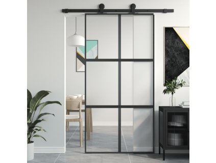 Posuvné dveře černé 102,5 x 205 cm tvrzené sklo a hliník