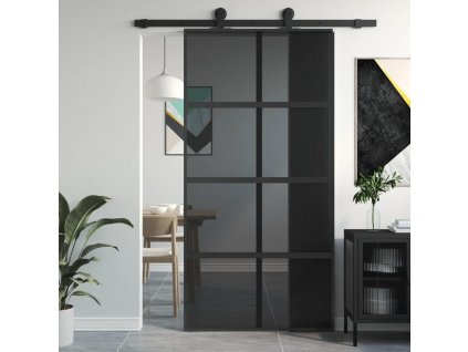 Posuvné dveře černé 102,5 x 205 cm tvrzené sklo a hliník
