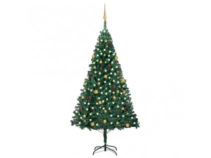 Umělý vánoční stromek s LED a sadou koulí zelený 240 cm
