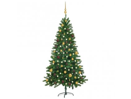 Umělý vánoční stromek s LED a sadou koulí 180 cm zelený