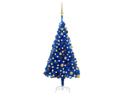 Umělý vánoční stromek s LED a sadou koulí modrý 120 cm PVC