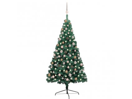 Umělý vánoční půl stromek s LED a sadou koulí zelený 180 cm