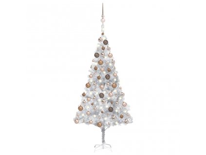 Umělý vánoční stromek s LED a sadou koulí stříbrný 180 cm PET