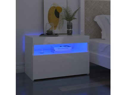 Noční stolek s LED osvětlením bílý s vysokým leskem 60x35x40 cm