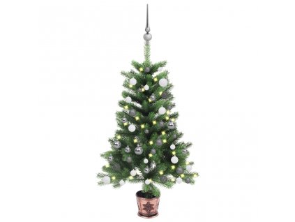 Umělý vánoční stromek s LED a sadou koulí 65 cm zelený