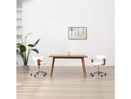 Otočná jídelní židle bílá ohýbané dřevo a umělá kůže