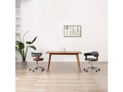 Otočné jídelní židle 2 ks šedé ohýbané dřevo a textil