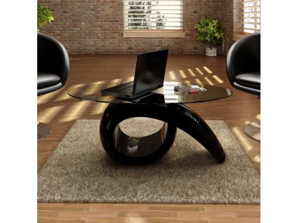 Konferenční stolek se skleněnou deskou a vysokým leskem černý