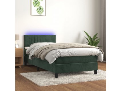 Box spring postel s matrací a LED tmavě zelená 100x200 cm samet