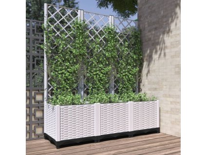 Zahradní truhlík s treláží bílý 120 x 40 x 136 cm PP