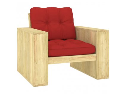 Zahradní židle s červenými poduškami impregnovaná borovice
