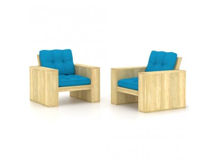 Zahradní židle 2 ks s modrými poduškami impregnovaná borovice