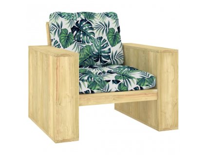 Zahradní židle + podušky listový vzor impregnovaná borovice
