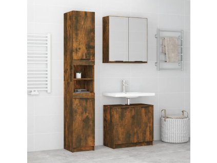 3dílný set koupelnových skříněk kouřový dub kompozitní dřevo