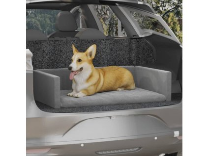 Pelíšek pro psy do kufru auta světle šedý 110x70cm lněný vzhled