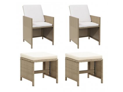 Zahradní židle se stoličkami 2 ks polyratan béžové