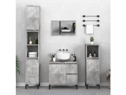 3dílný set koupelnových skříněk betonově šedý kompozitní dřevo