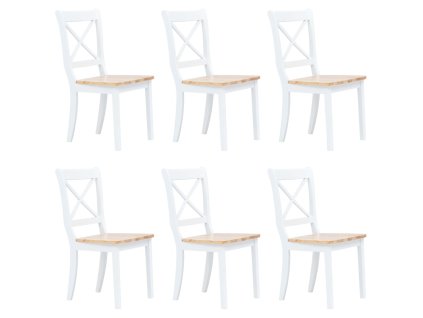 Jídelní židle 6 ks bílé a světlé dřevo masivní kaučukovník