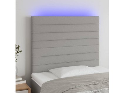 Čelo postele s LED světle šedé 90x5x118/128 cm textil