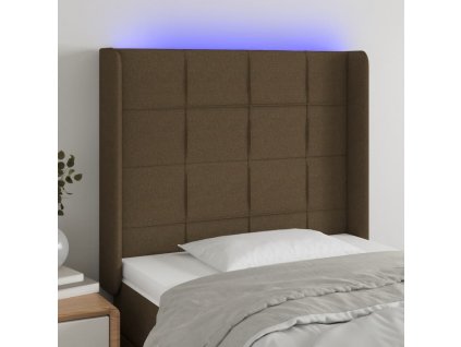 Čelo postele s LED tmavě hnědé 83 x 16 x 118/128 cm textil