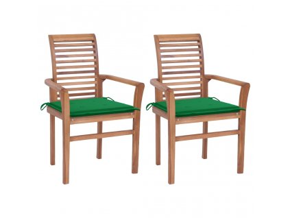 Jídelní židle 2 ks zelené podušky masivní teak