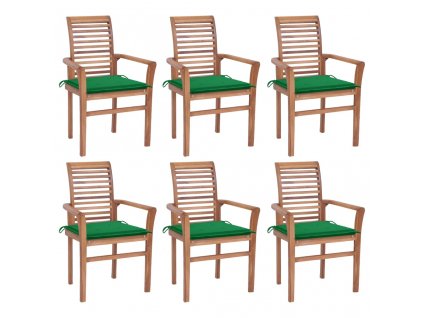 Jídelní židle 6 ks zelené podušky masivní teak