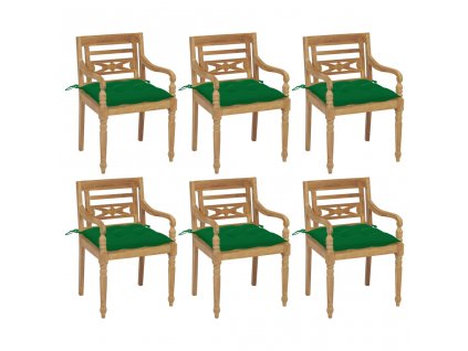 Židle Batavia s poduškami 6 ks masivní teakové dřevo