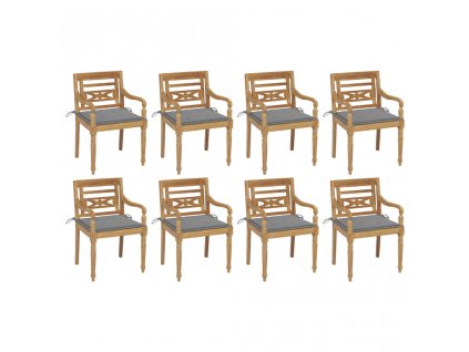 Židle Batavia s poduškami 8 ks masivní teakové dřevo